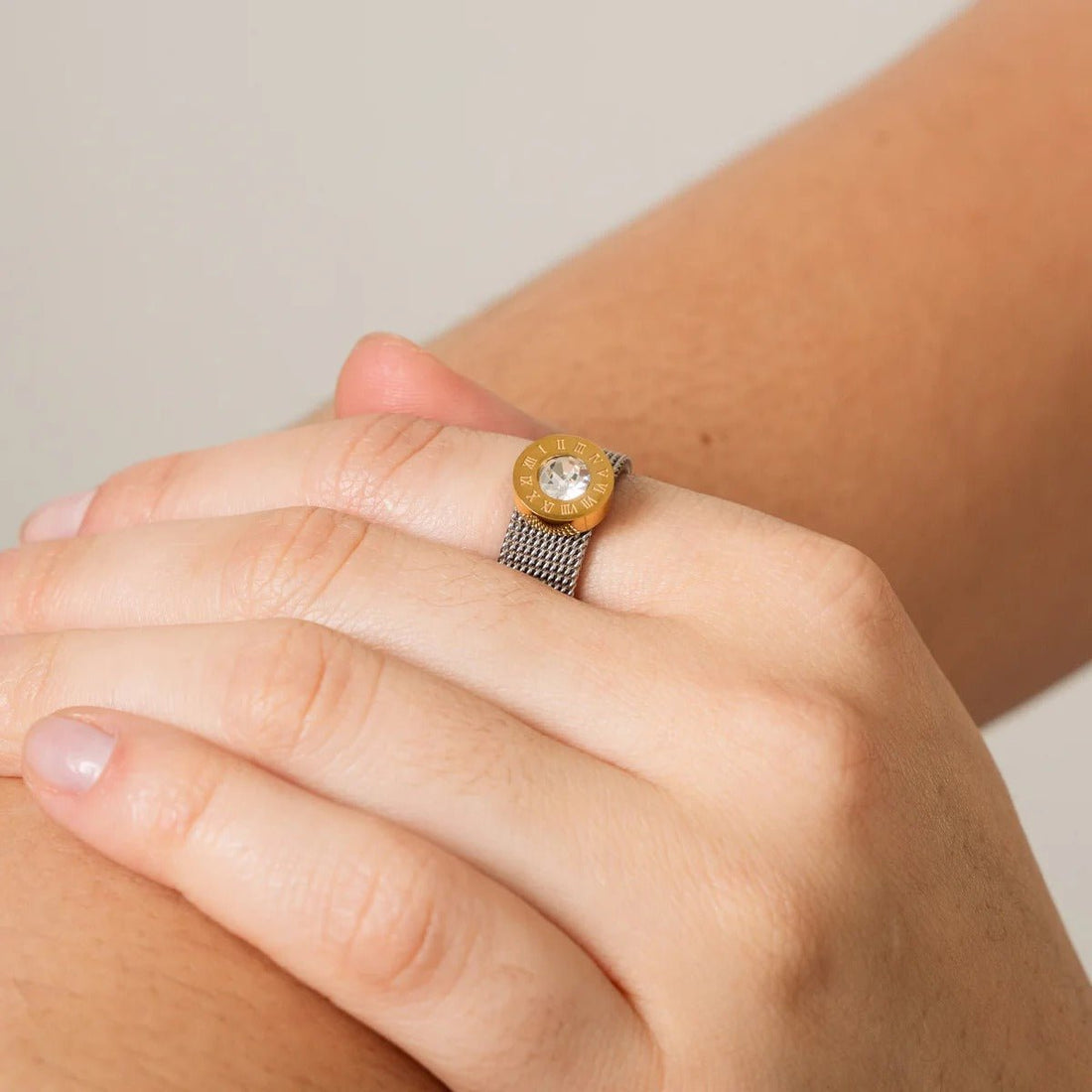 Anel Roman Malha Banhado em Ouro 18K - Prata - Murano Joias