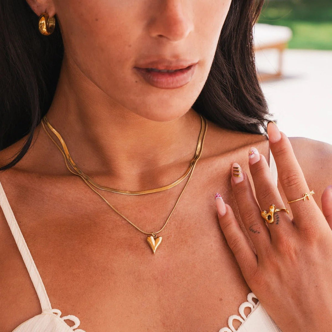 Mix de Colares Coração Esculpido Banhado em Ouro 18K - Murano Joias