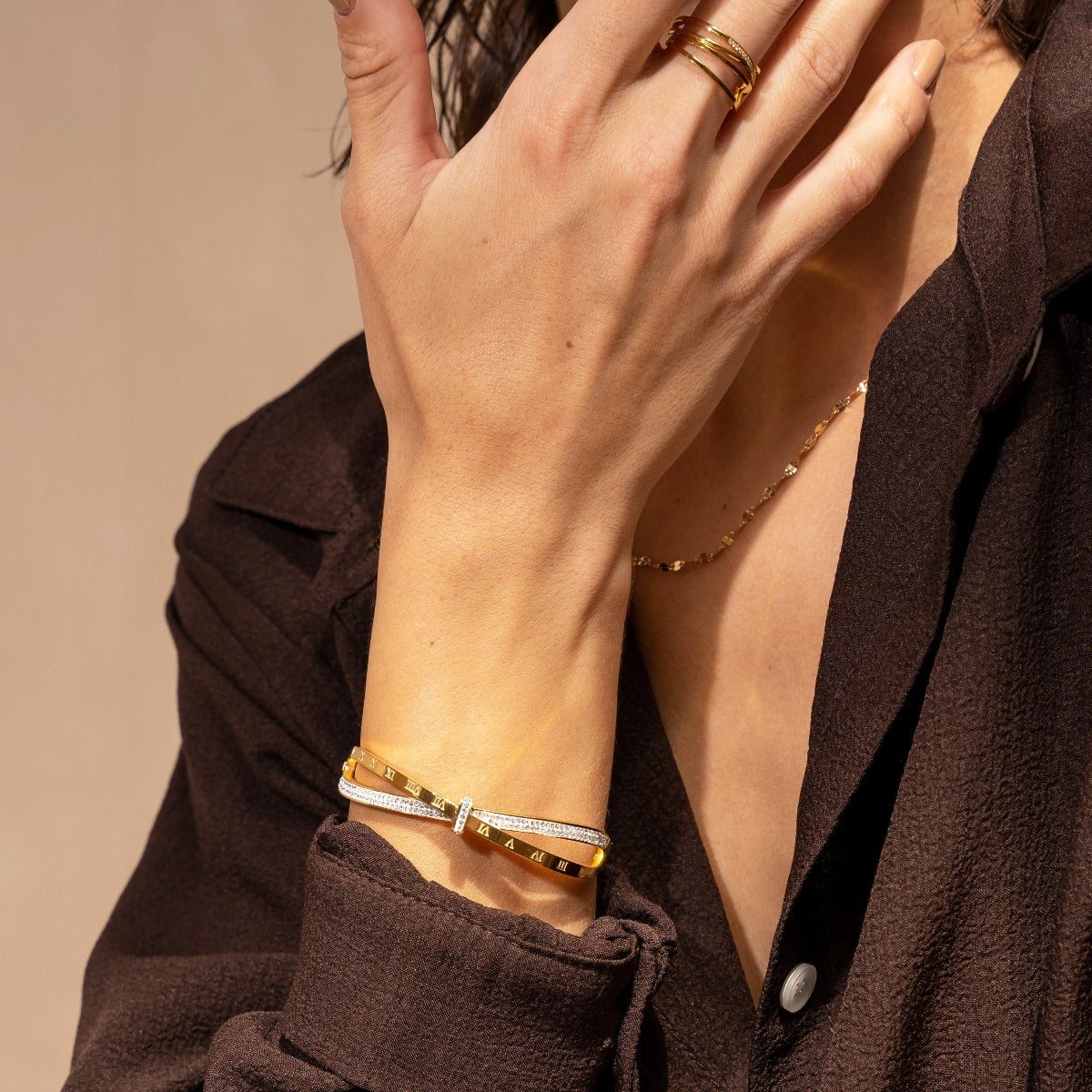 Bracelete Romano Zircônia Banhado em Ouro 18K - Murano Joias