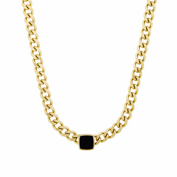 Colar Corrente Pedra Onix Quadrada Banhado em Ouro 18K - Murano Joias