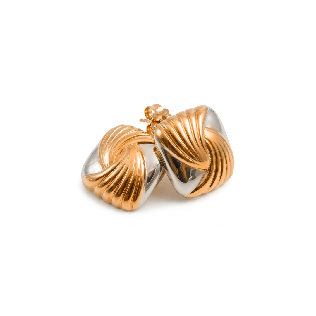 Brinco Spiral Square com Mix de Banhos Dourado e Prata