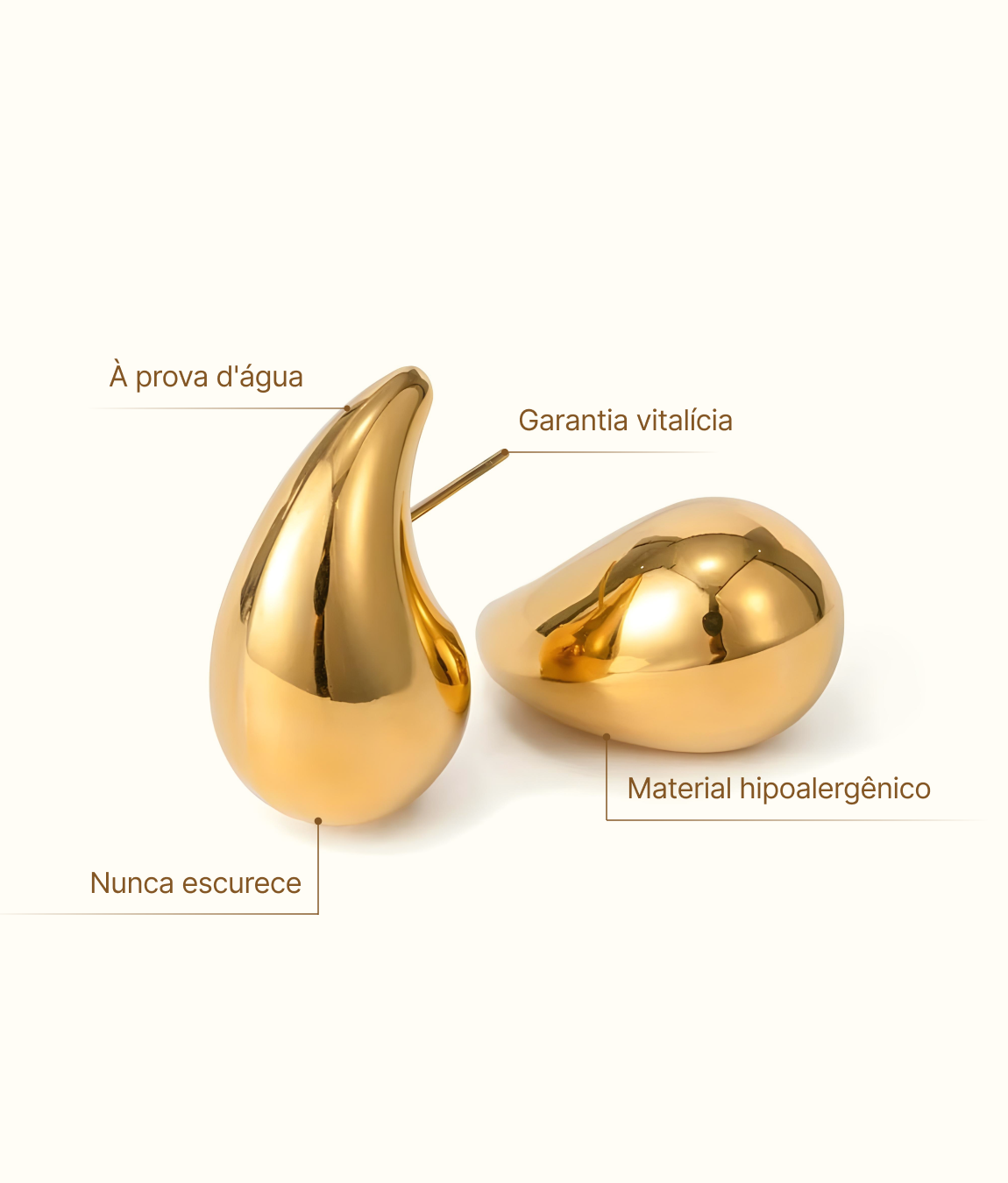 Brinco Gota Hailey Banhado em Ouro 18k