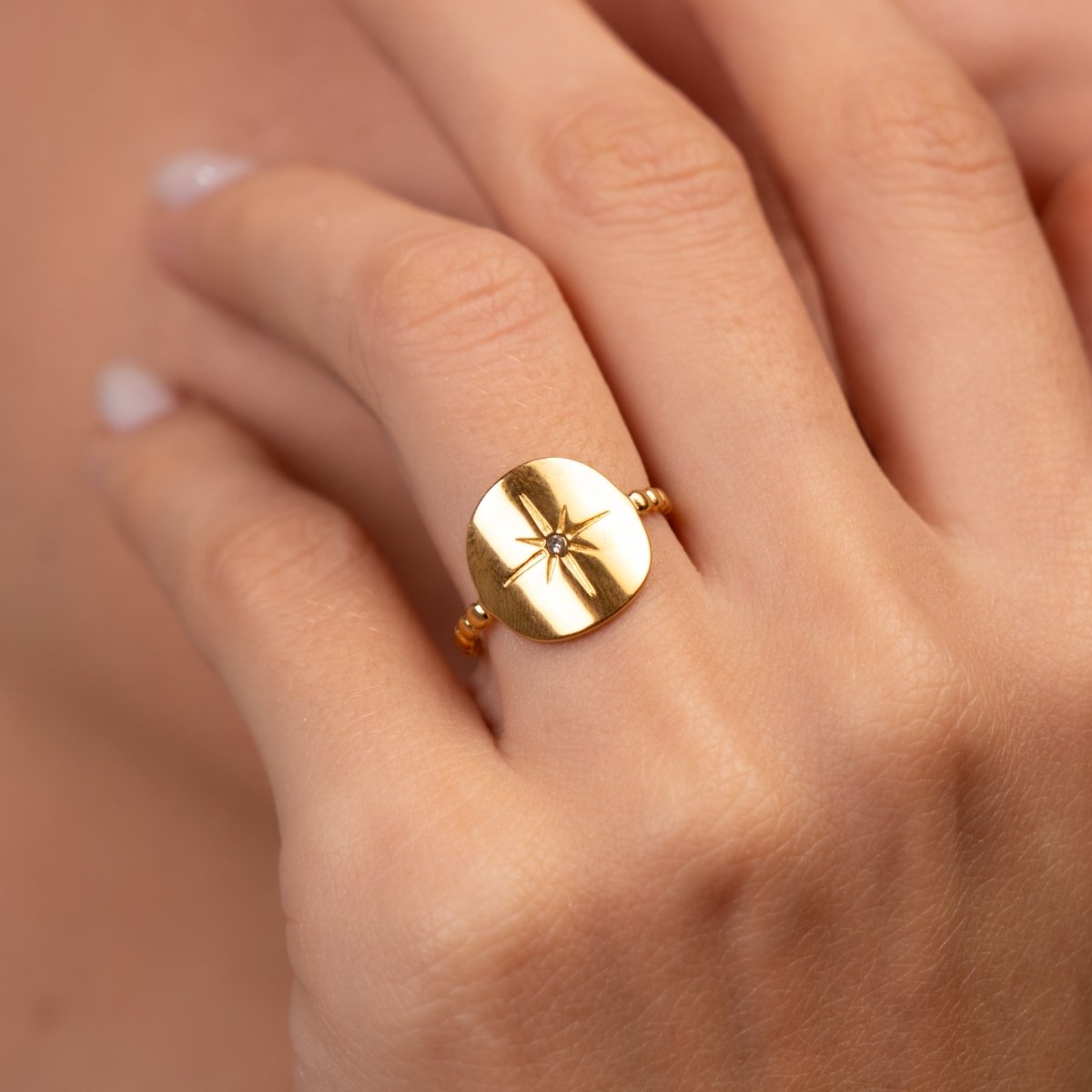 Anel Ajustável Estrela Náutica Banhado em Ouro 18k - Murano Joias
