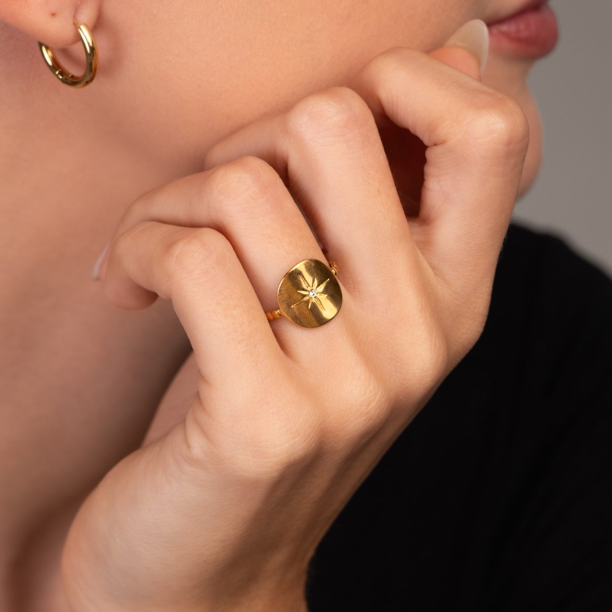 Anel Ajustável Estrela Náutica Banhado em Ouro 18k - Murano Joias