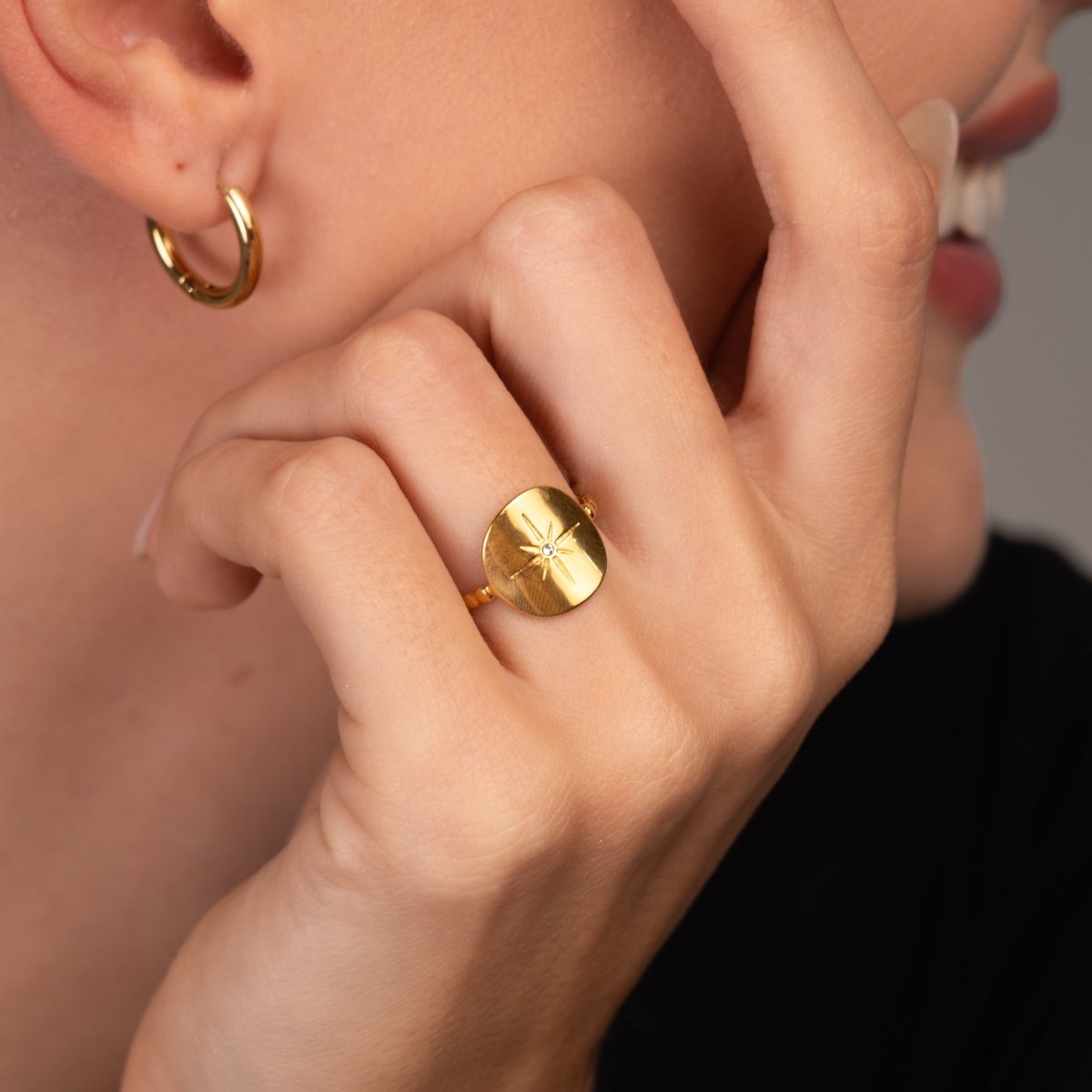 Anel Ajustável Estrela Náutica Banhado em Ouro 18k - Murano Joias