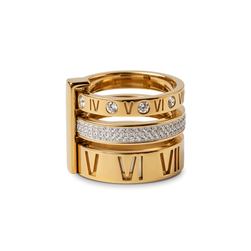 Anel Aro Triplo Algarismo Romano Banhado em Ouro 18K - Murano Joias