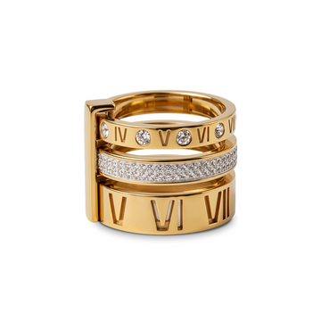 Anel Aro Triplo Algarismo Romano Banhado em Ouro 18K - Murano Joias
