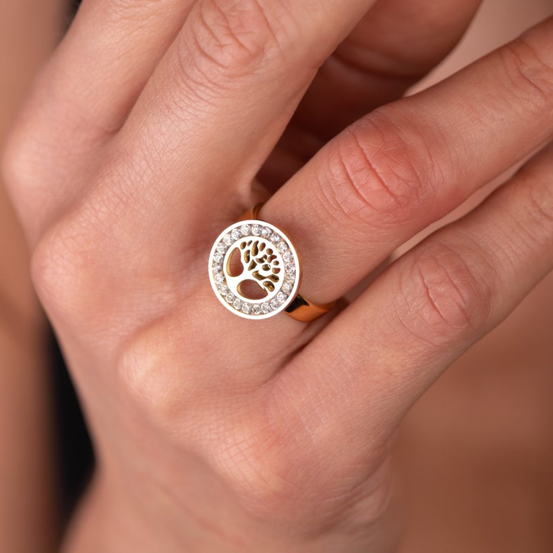 Anel Árvore da Vida Banhado em Ouro 18K - Murano Joias