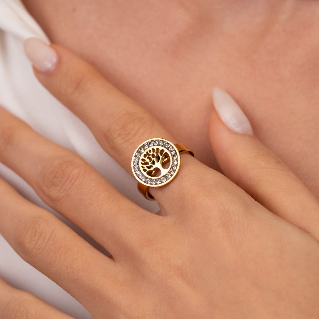 Anel Árvore da Vida Banhado em Ouro 18K - Murano Joias