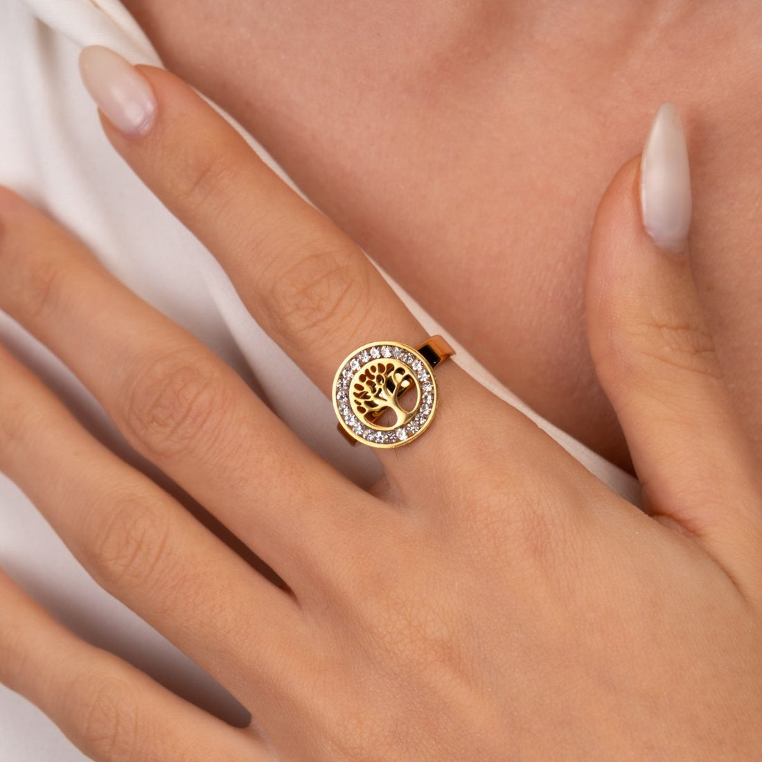 Anel Árvore da Vida Banhado em Ouro 18K - Murano Joias