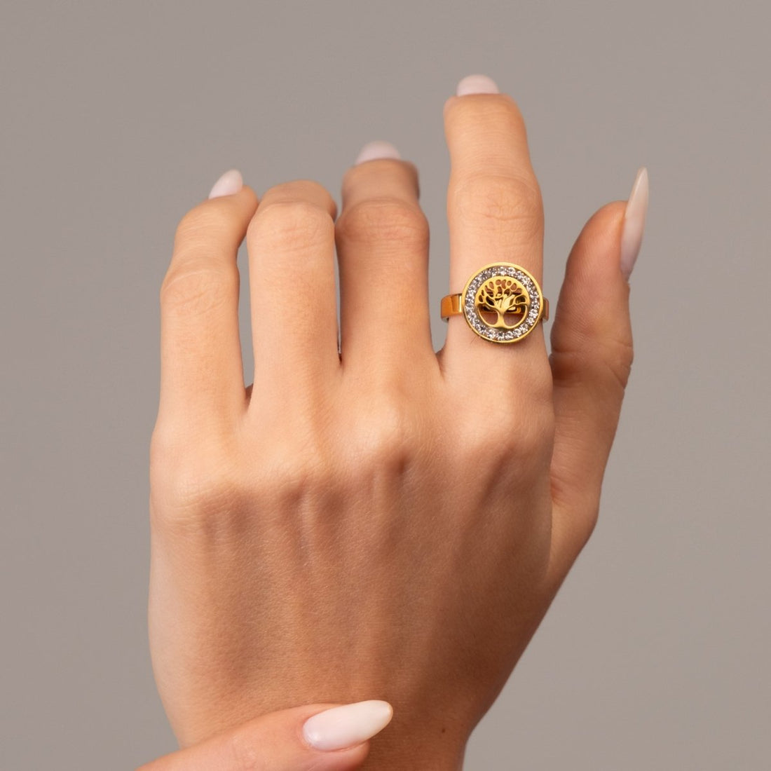 Anel Árvore da Vida Banhado em Ouro 18K - Murano Joias