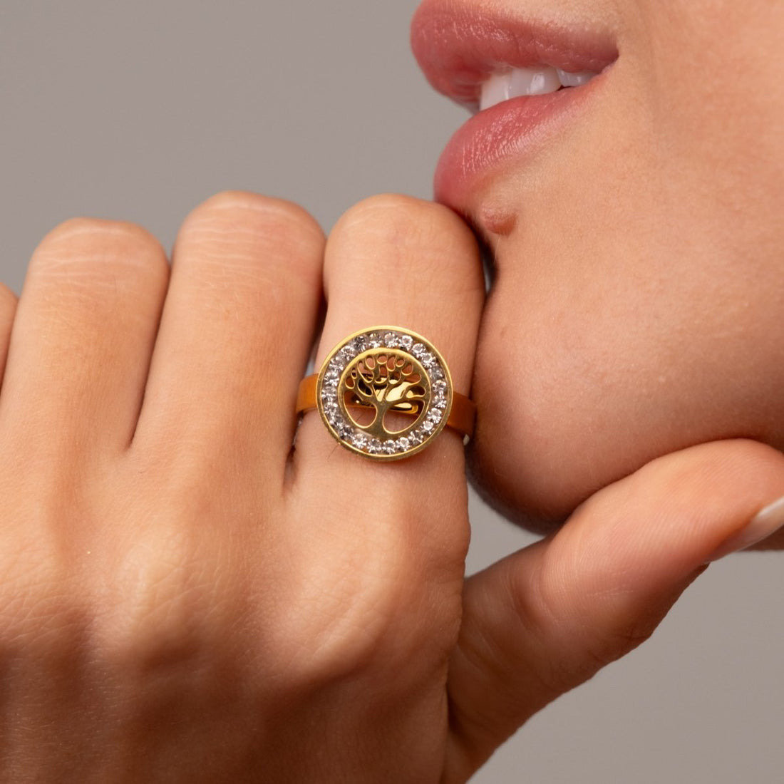 Anel Árvore da Vida Banhado em Ouro 18K - Murano Joias