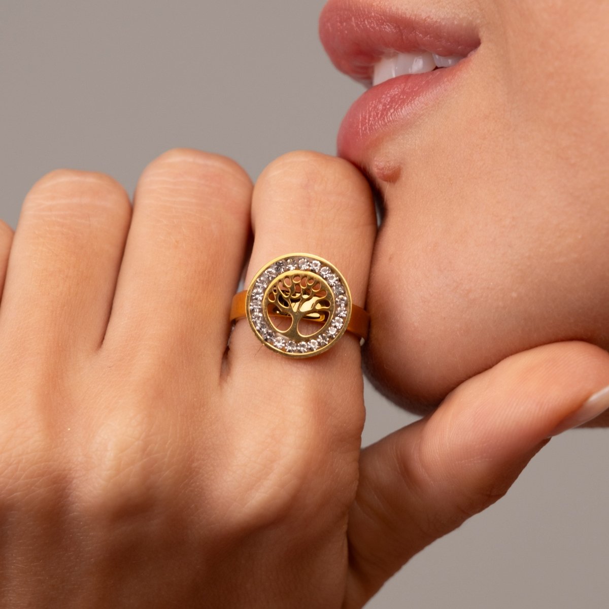 Anel Árvore da Vida Banhado em Ouro 18K - Murano Joias