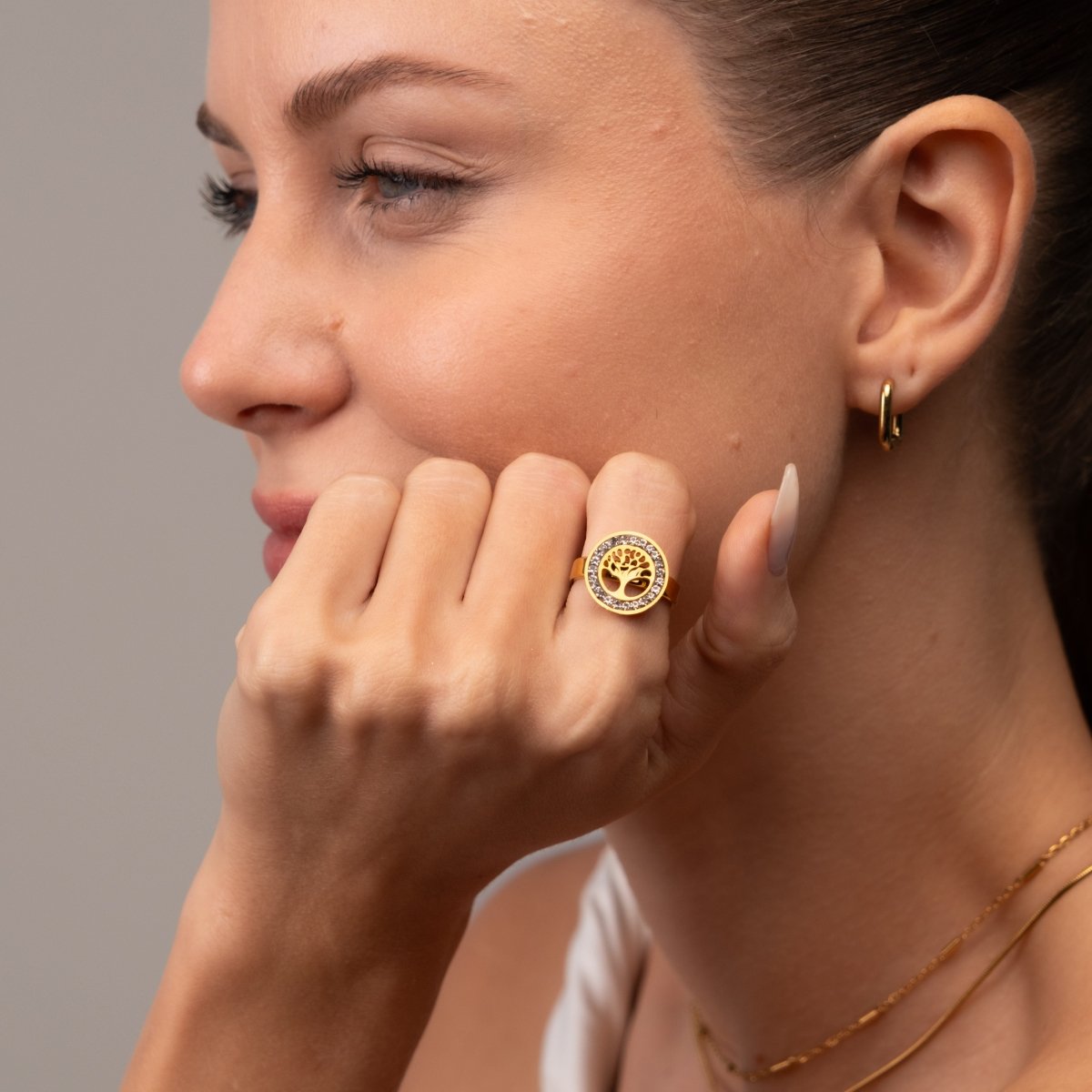 Anel Árvore da Vida Banhado em Ouro 18K - Murano Joias