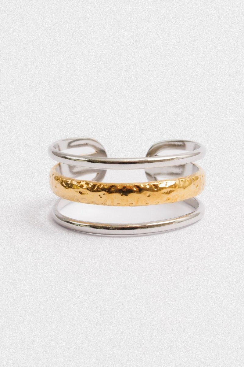 Anel Aura Ajustável com Mix de Banhos Dourado e Prata - Murano Joias