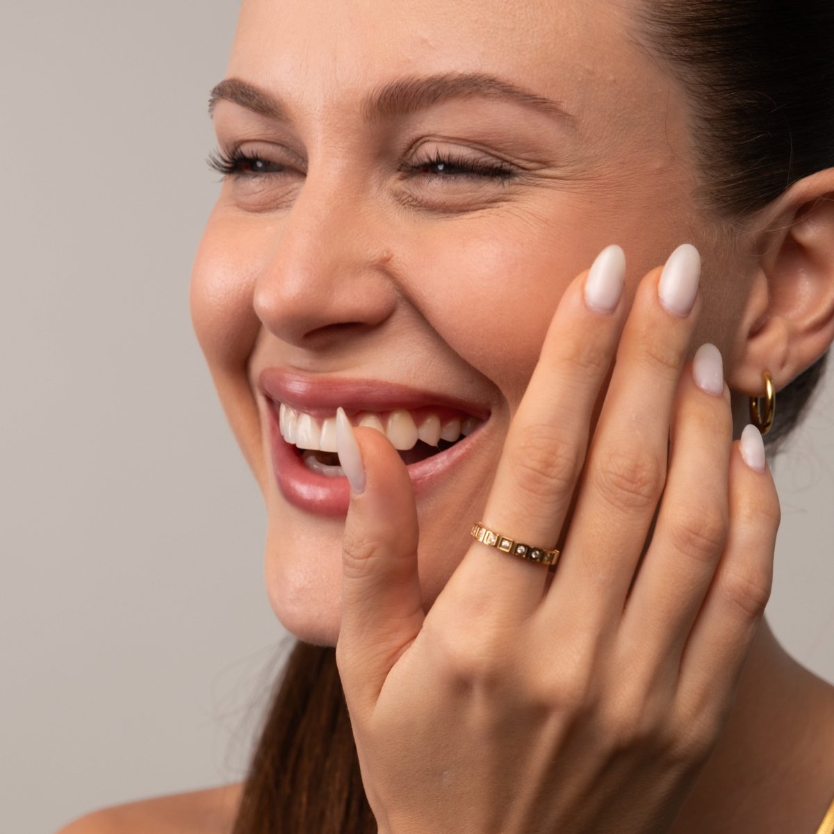 Anel Blocos de Pedra Banhado em Ouro 18K - Murano Joias