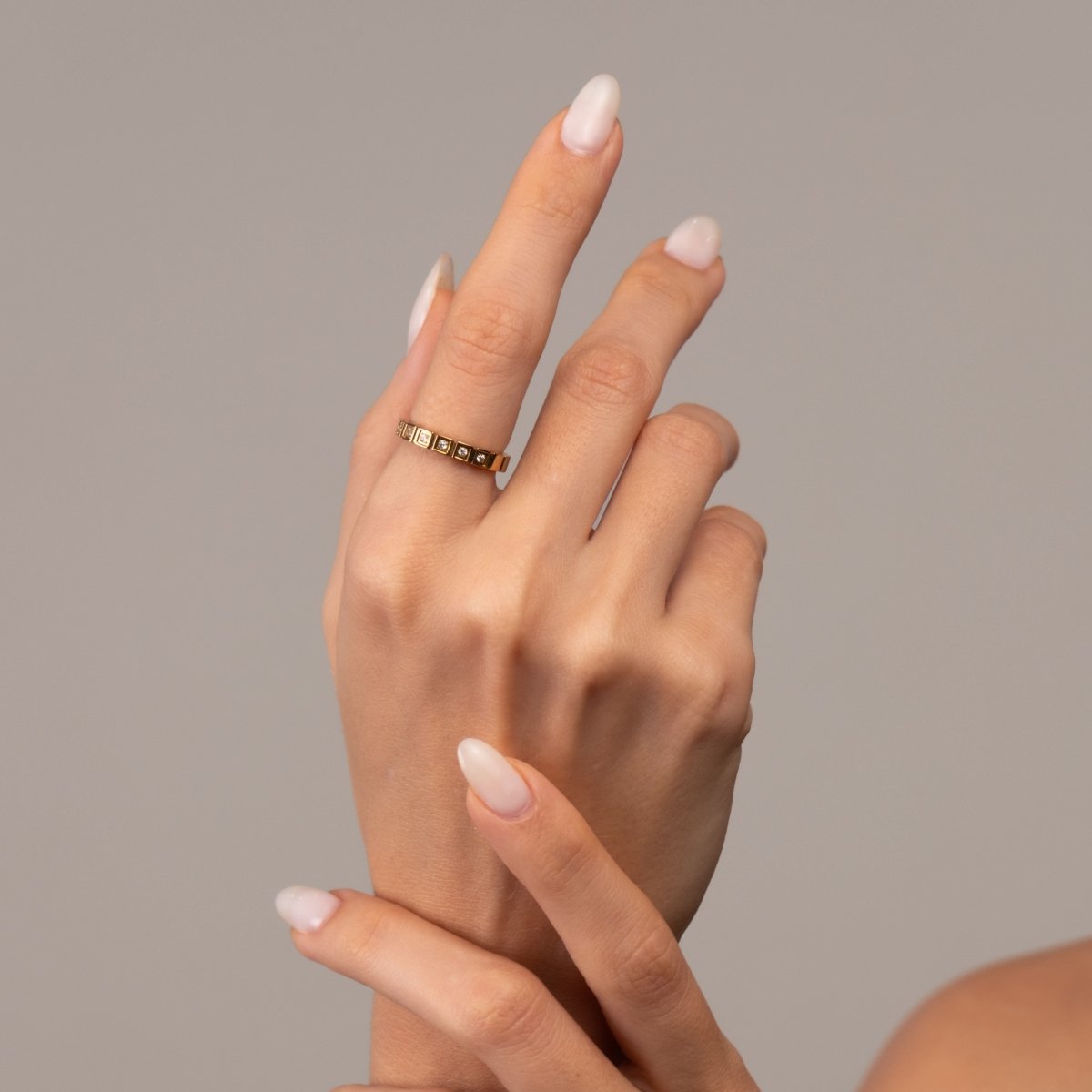 Anel Blocos de Pedra Banhado em Ouro 18K - Murano Joias