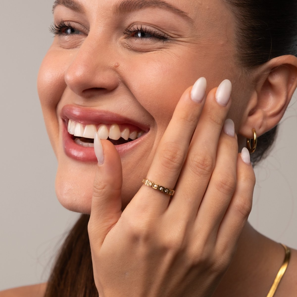 Anel Blocos de Pedra Banhado em Ouro 18K - Murano Joias