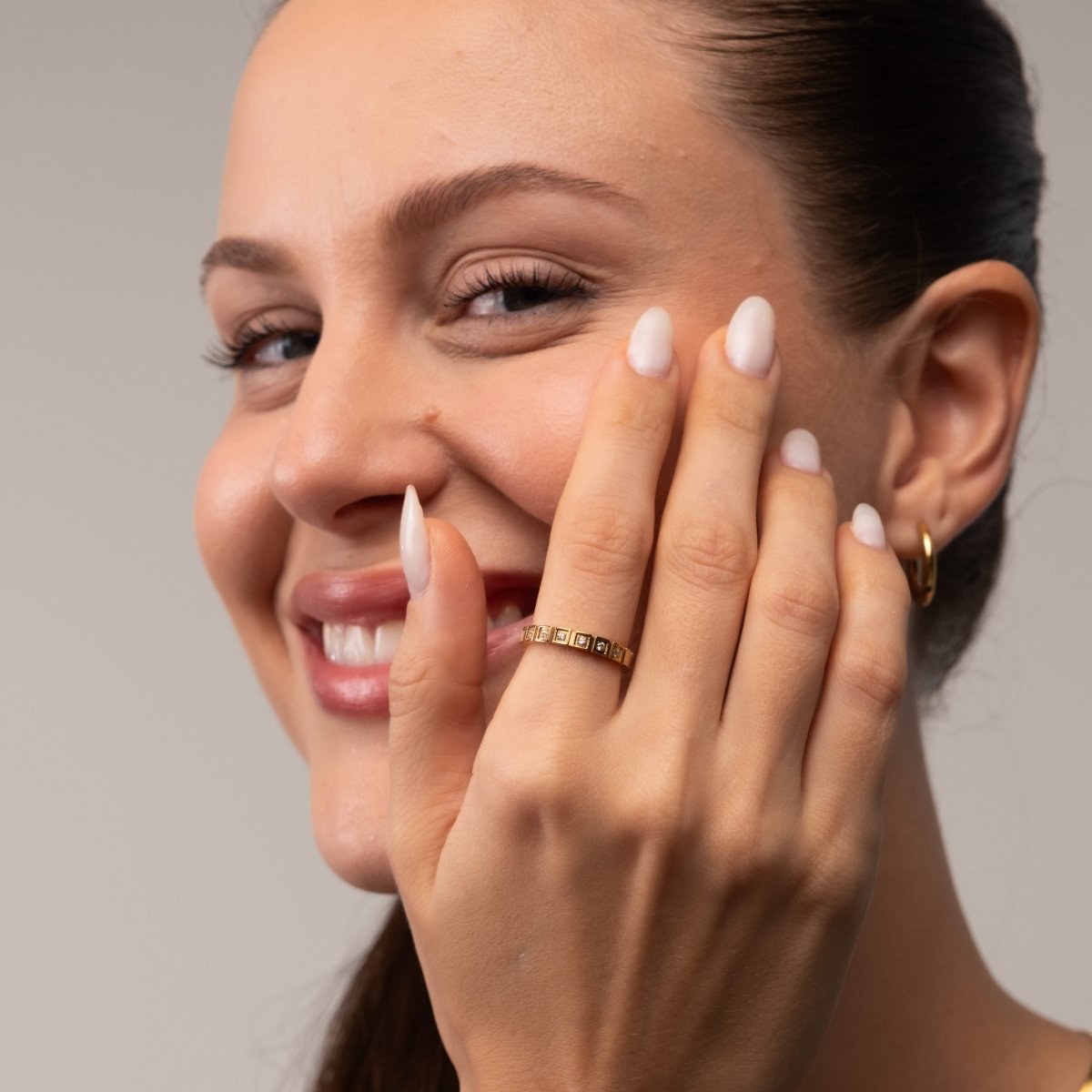 Anel Blocos de Pedra Banhado em Ouro 18K - Murano Joias