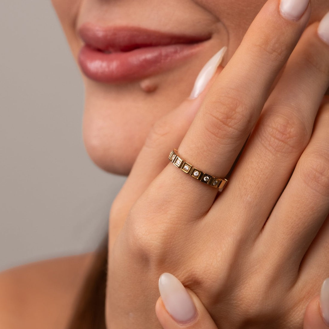 Anel Blocos de Pedra Banhado em Ouro 18K - Murano Joias
