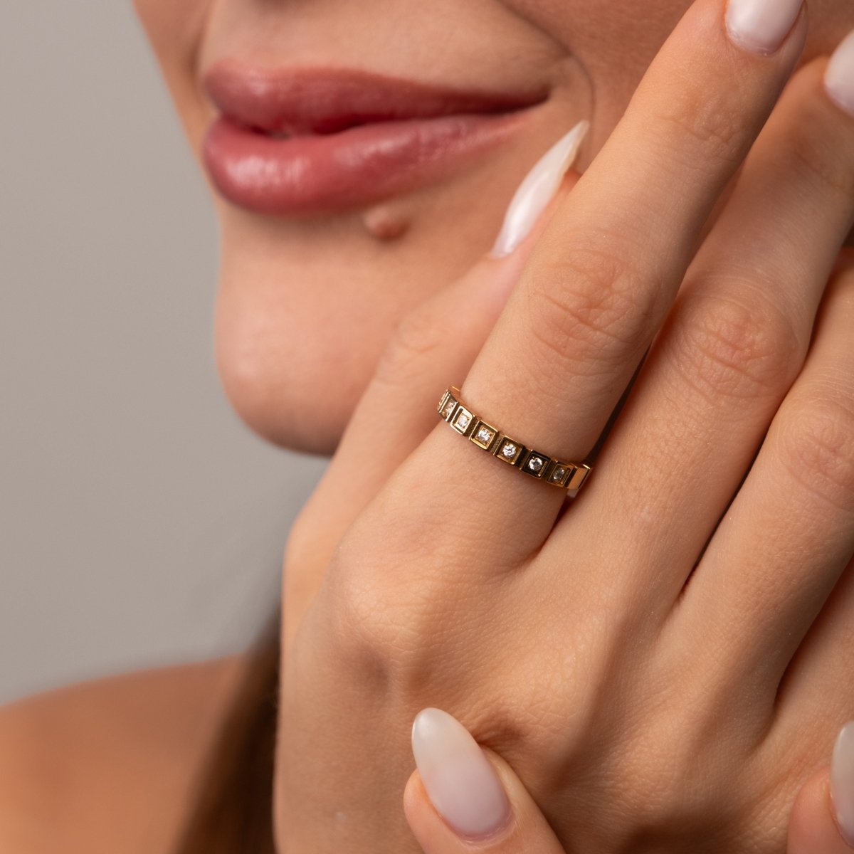 Anel Blocos de Pedra Banhado em Ouro 18K - Murano Joias