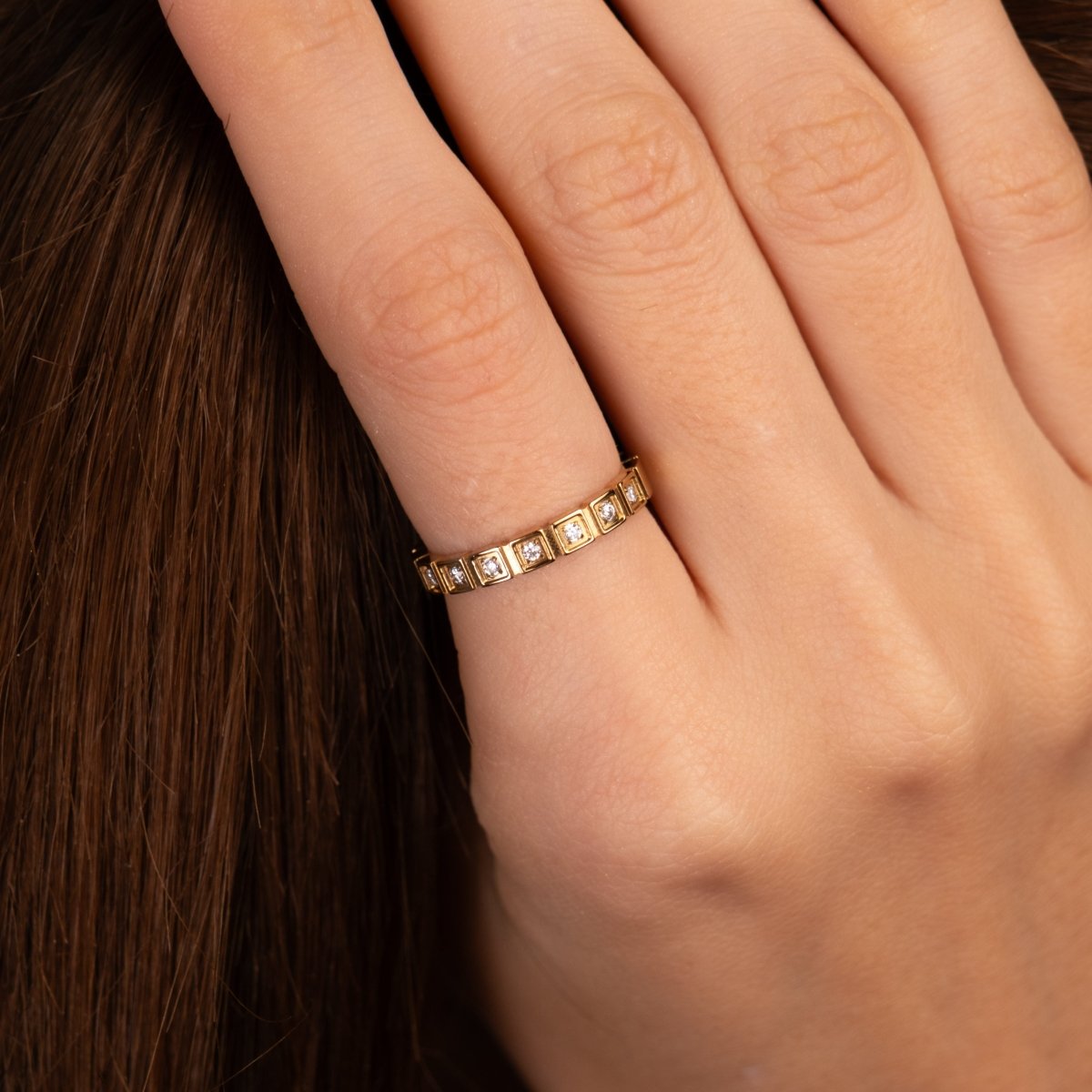 Anel Blocos de Pedra Banhado em Ouro 18K - Murano Joias