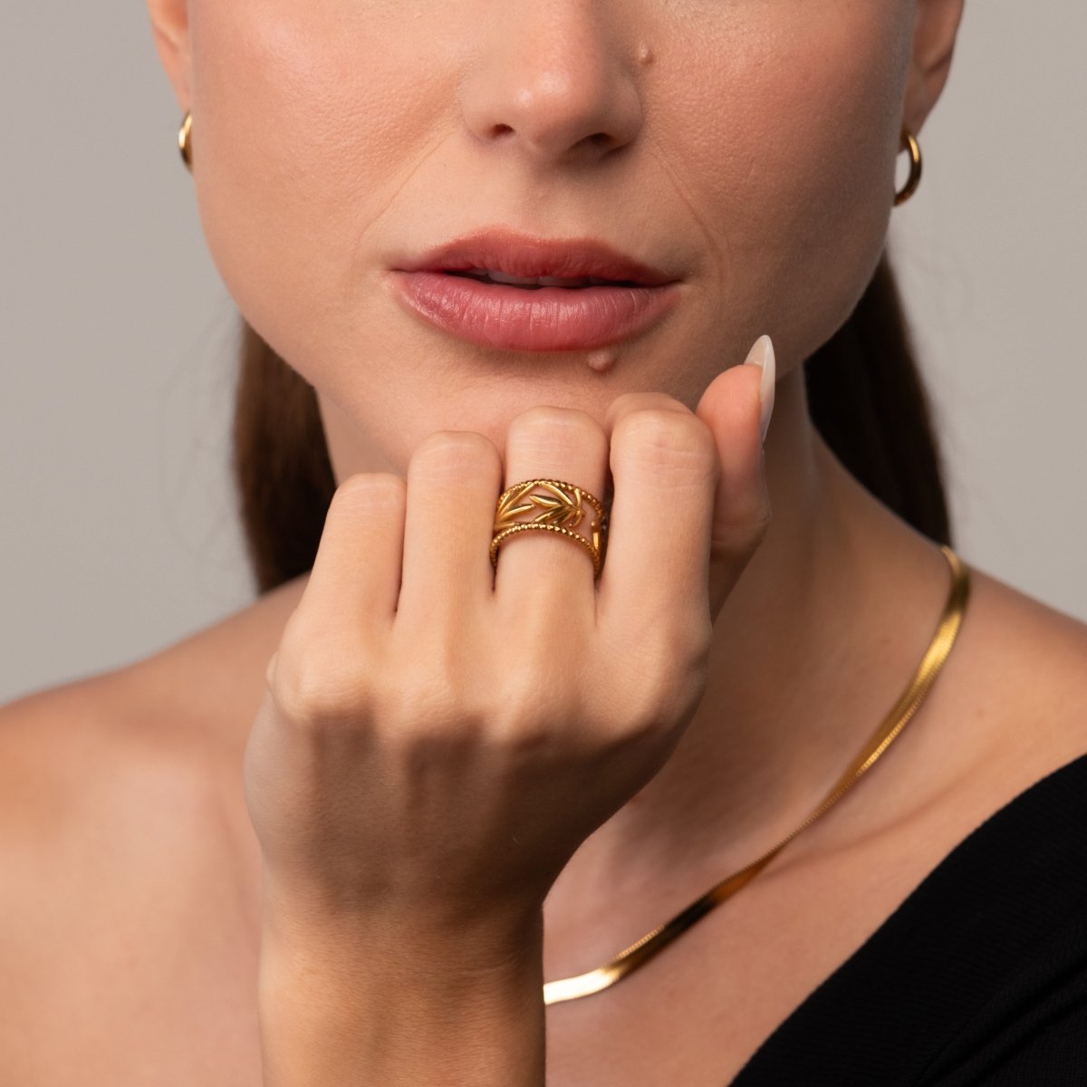 Anel Botânico Ajustável Banhado em Ouro 18K - Murano Joias