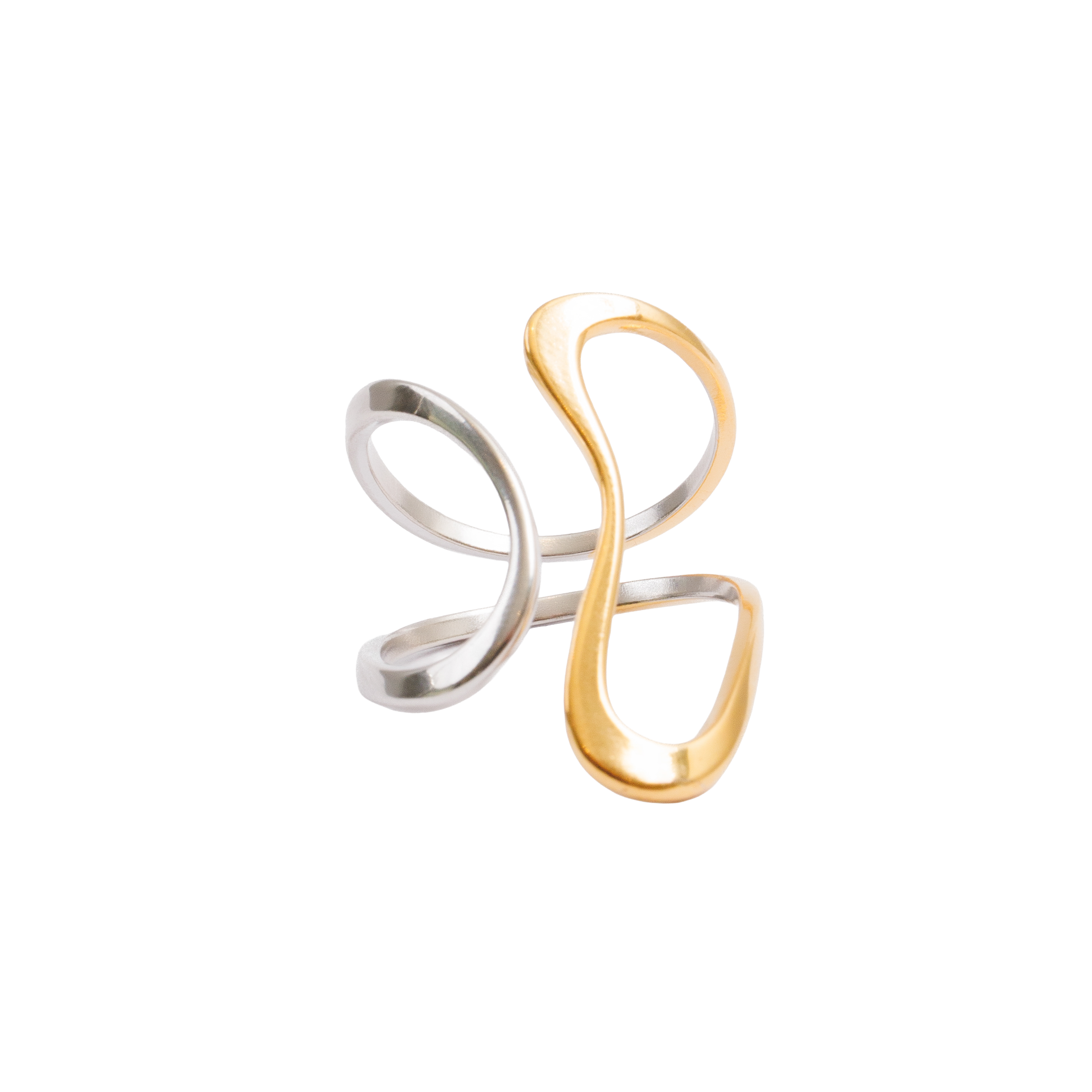 Anel Contorno Ajustável com Mix de Banhos Dourado e Prata - Murano Joias