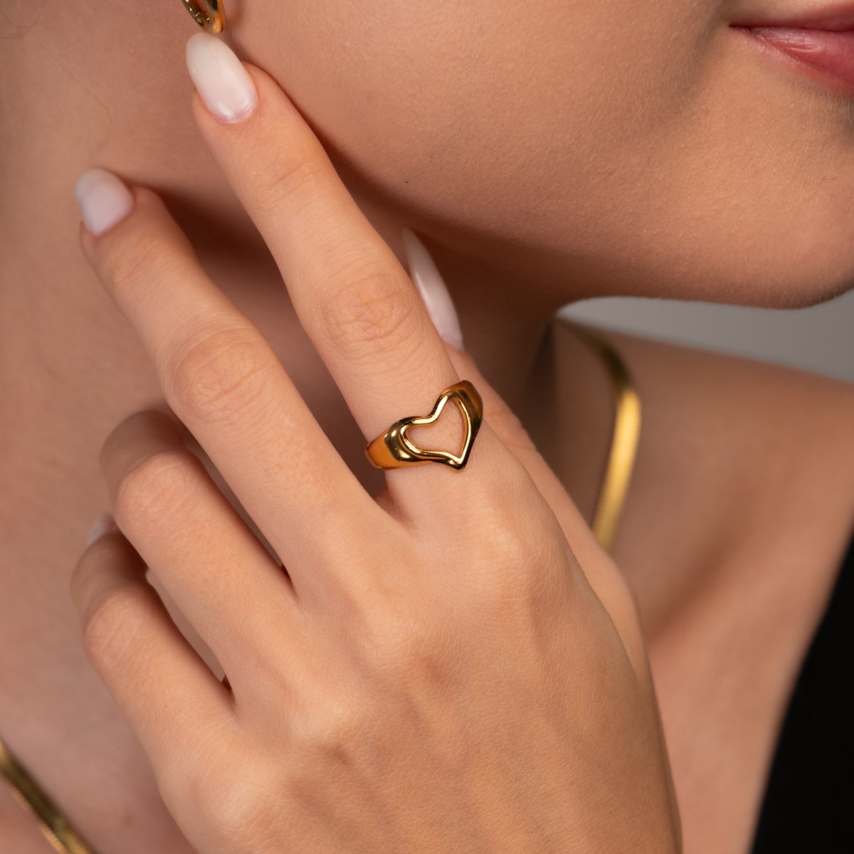 Anel Coração Abstrato Ajustável Banhado em Ouro 18K - Murano Joias