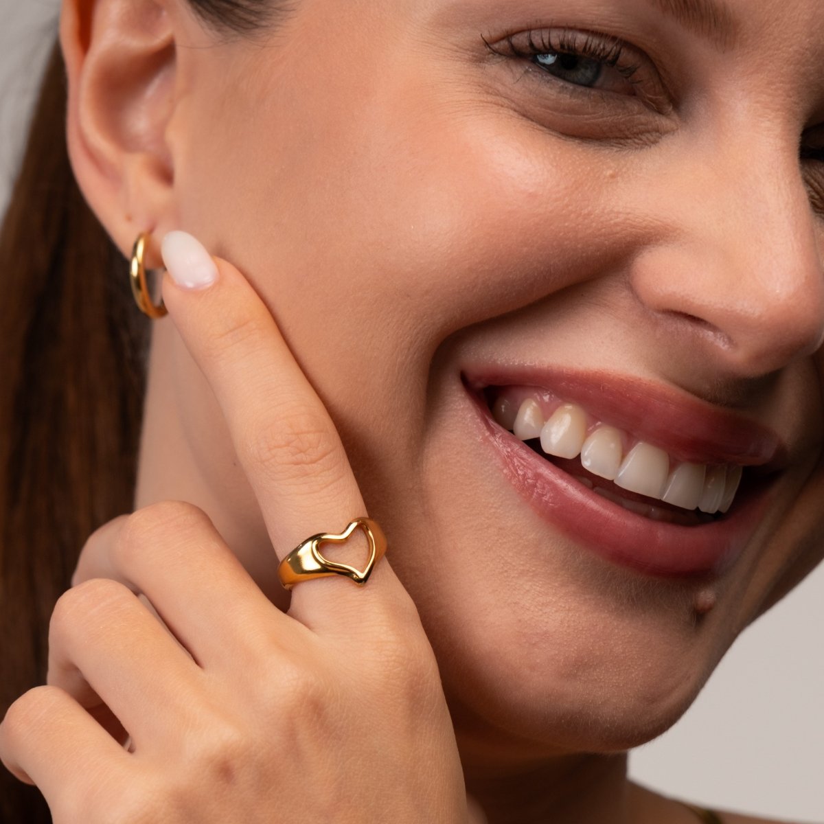 Anel Coração Abstrato Ajustável Banhado em Ouro 18K - Murano Joias