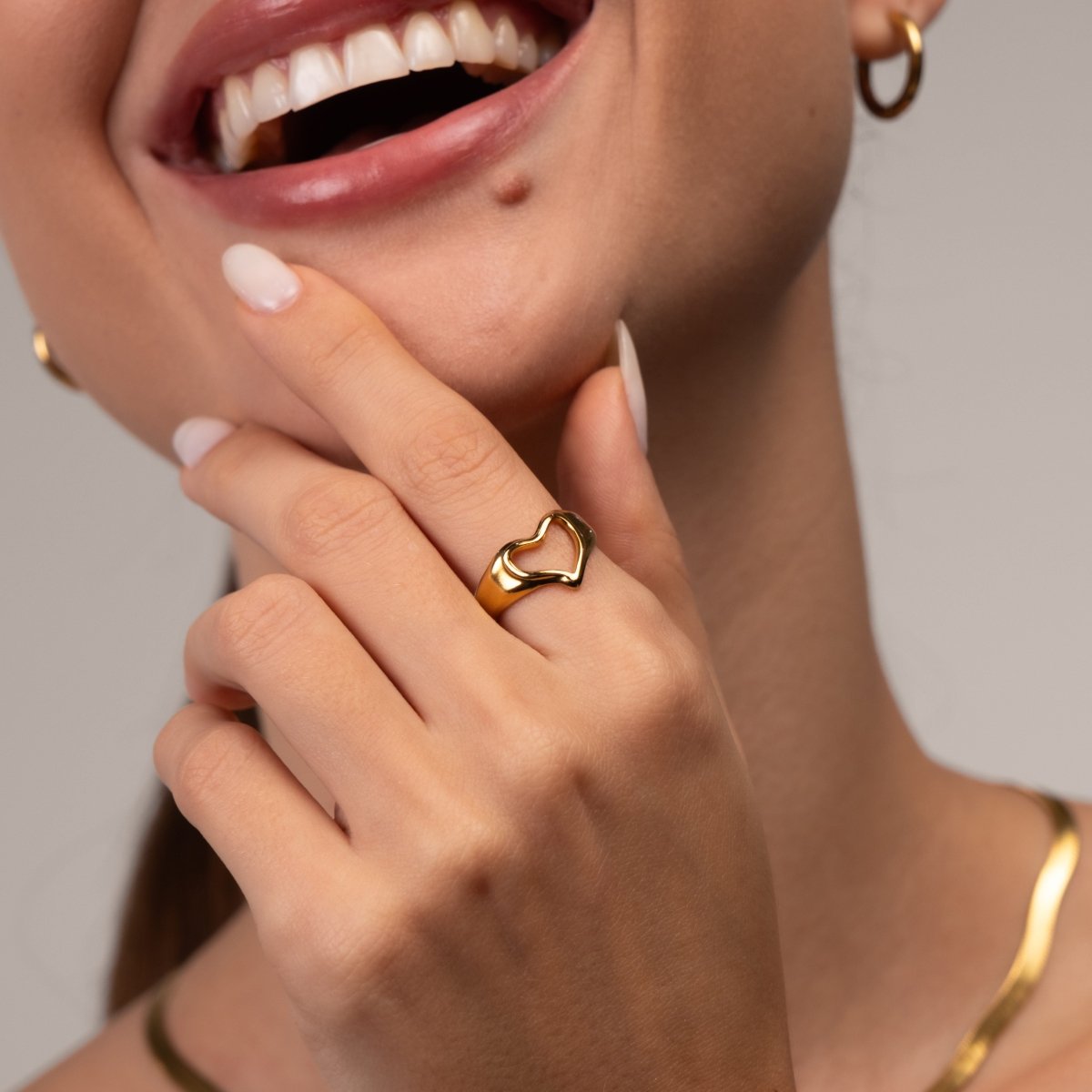 Anel Coração Abstrato Ajustável Banhado em Ouro 18K - Murano Joias
