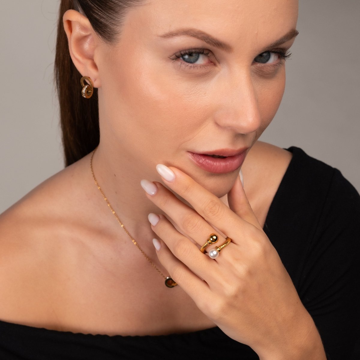 Anel Elegance Pérola Banhado em Ouro 18k - Murano Joias