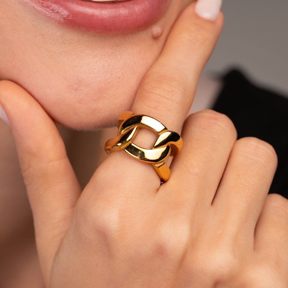 Anel Elo Duplo Banhado em Ouro 18K - Murano Joias