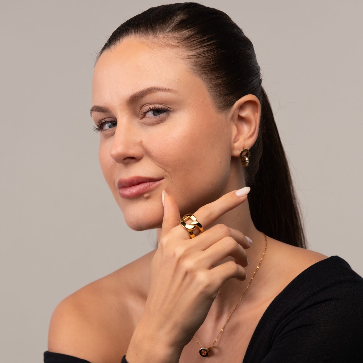 Anel Elo Duplo Banhado em Ouro 18K - Murano Joias