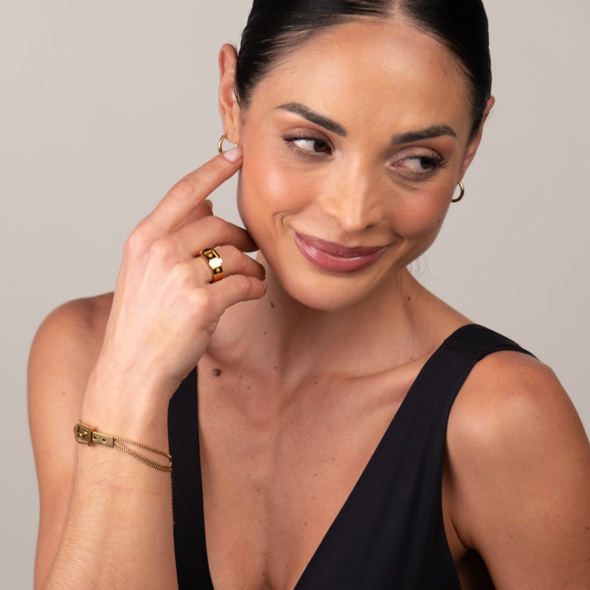 Anel Fivela Banhado em Ouro 18K - Murano Joias
