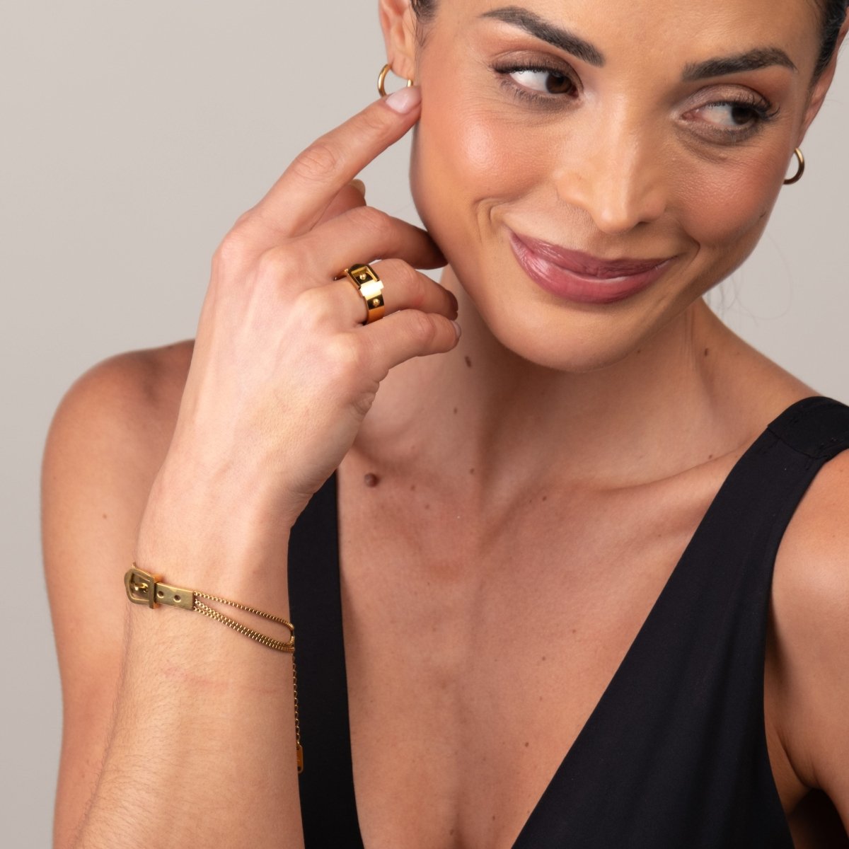 Anel Fivela Banhado em Ouro 18K - Murano Joias