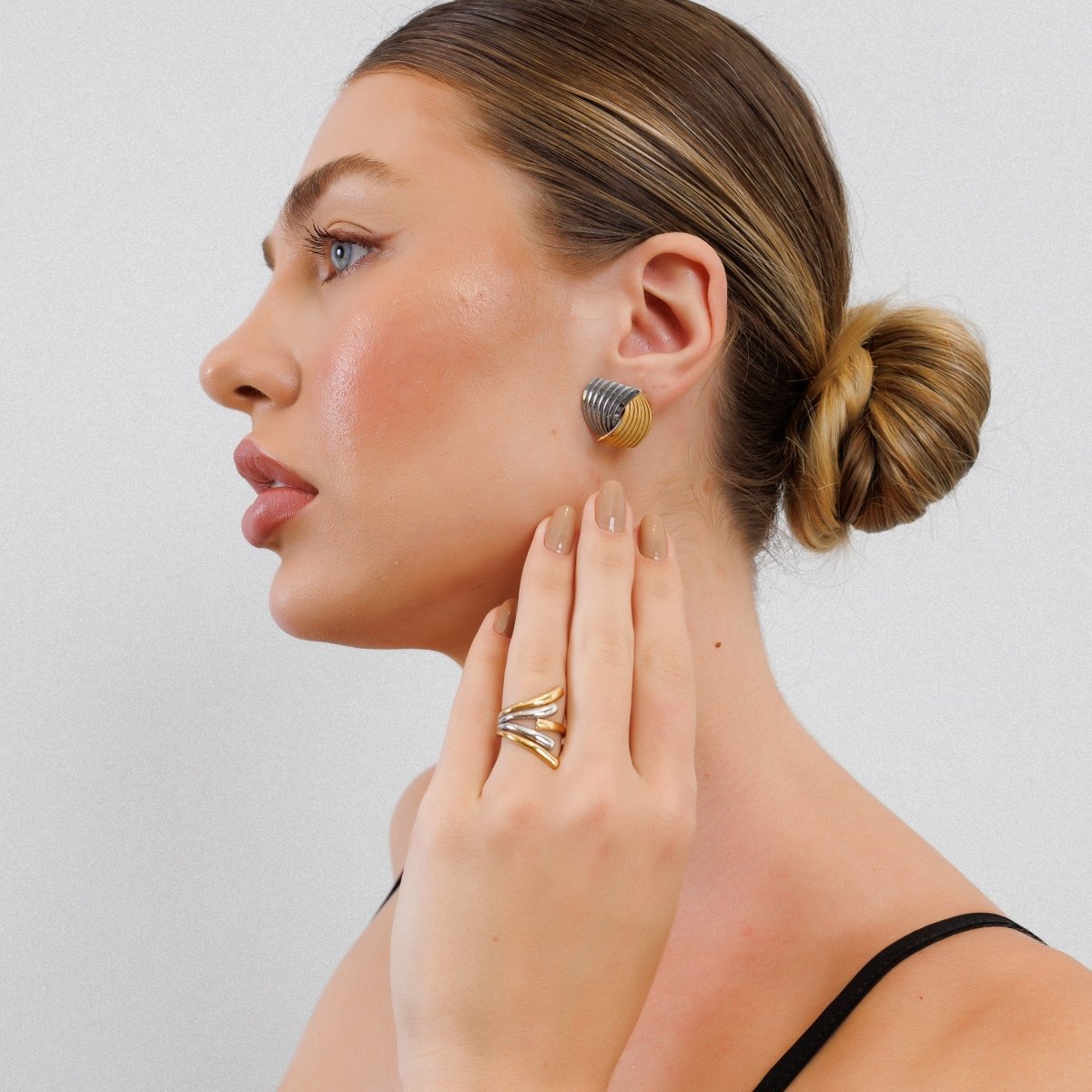 Anel Flow Ajustável com Mix de Banhos Dourado e Prata - Murano Joias