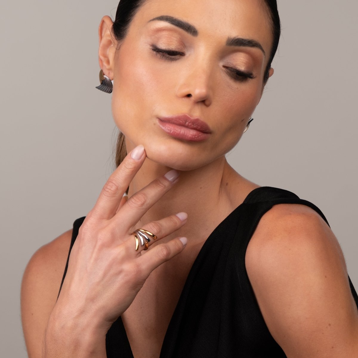 Anel Flow Ajustável com Mix de Banhos Dourado e Prata - Murano Joias