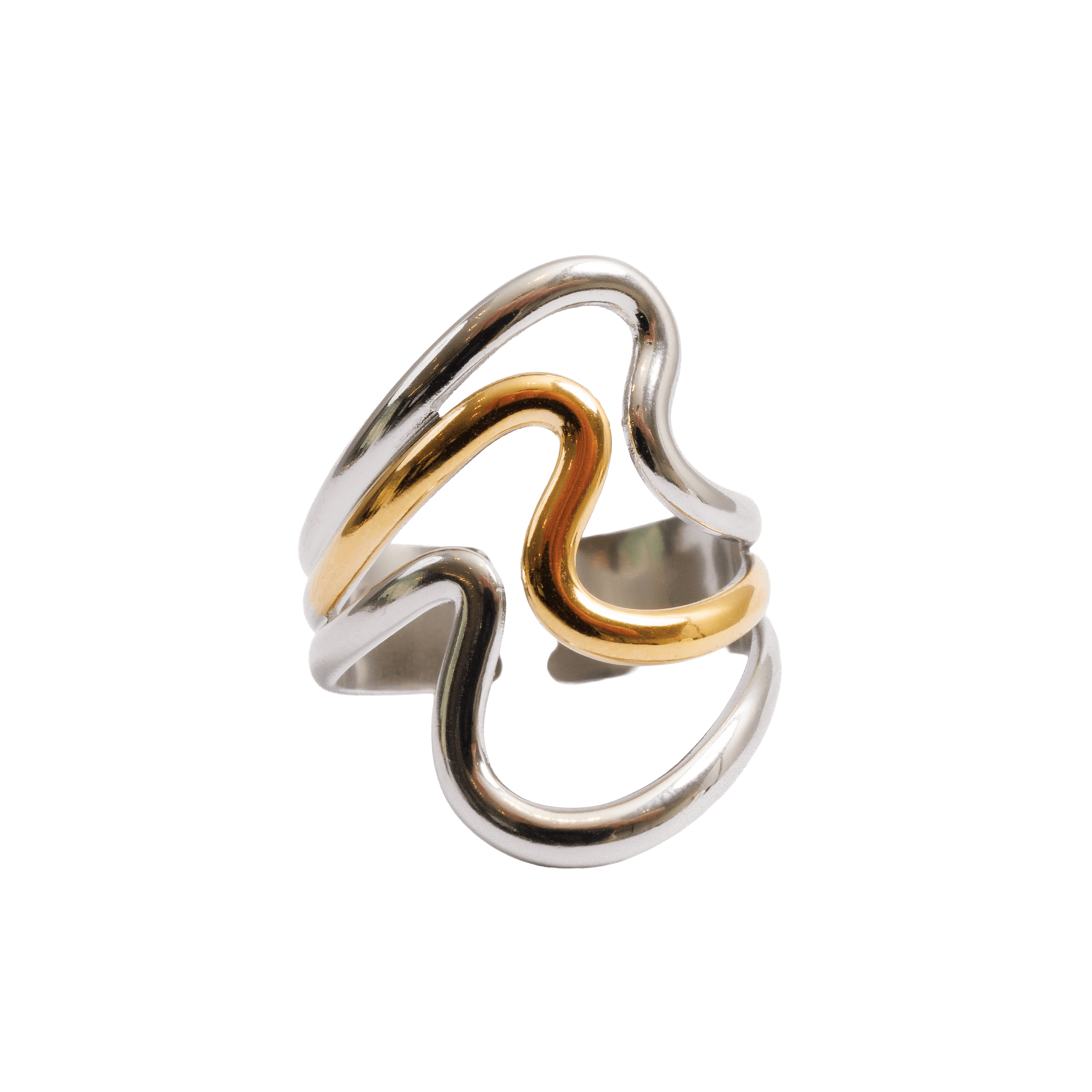 Anel Harmonia Dual Ajustável com Mix de Banhos Dourado e Prata - Murano Joias