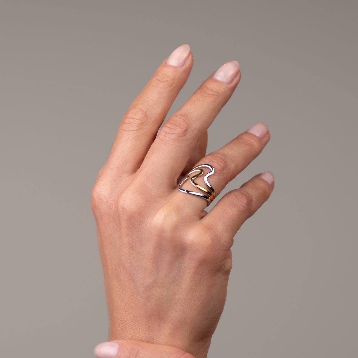 Anel Harmonia Dual Ajustável com Mix de Banhos Dourado e Prata - Murano Joias