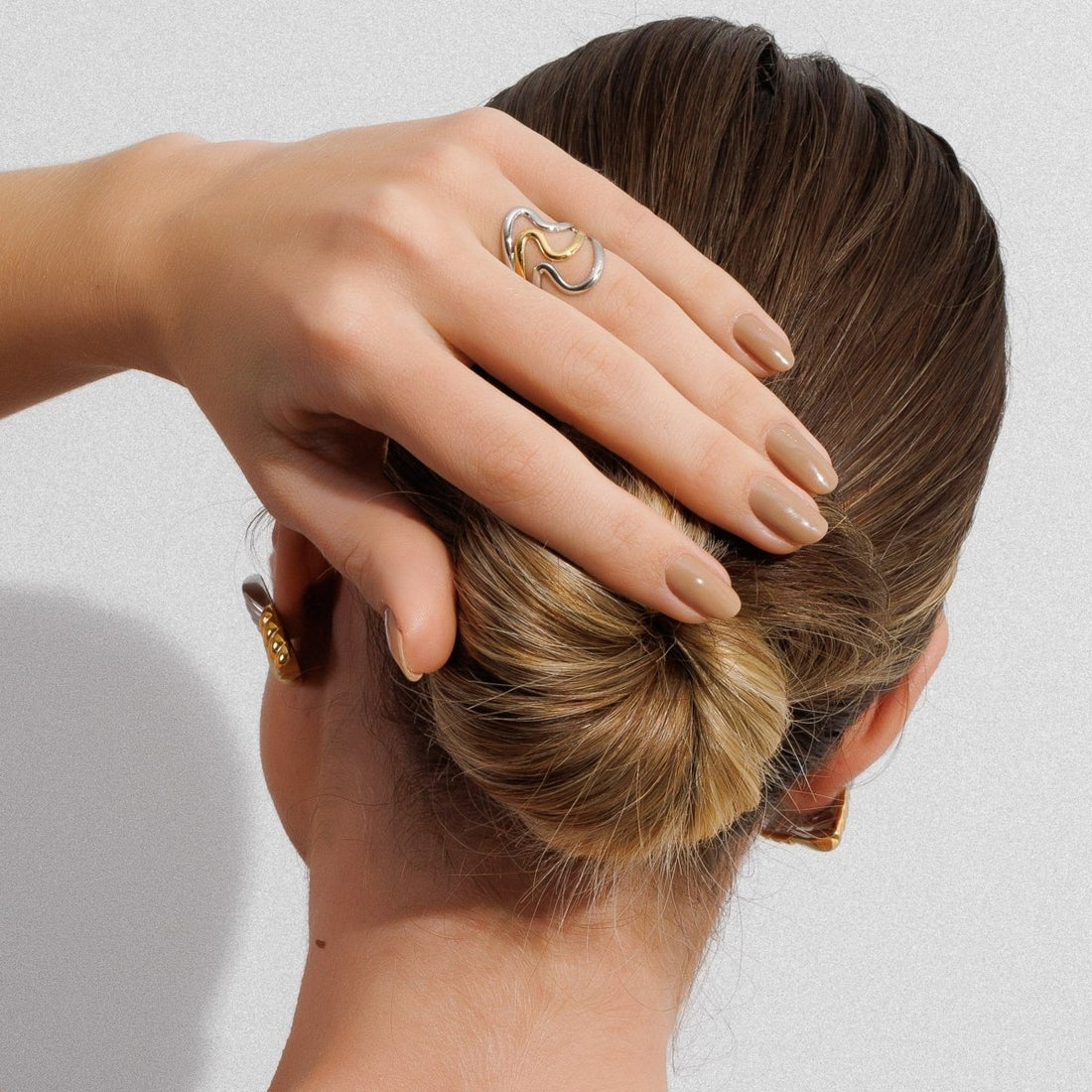 Anel Harmonia Dual Ajustável com Mix de Banhos Dourado e Prata - Murano Joias