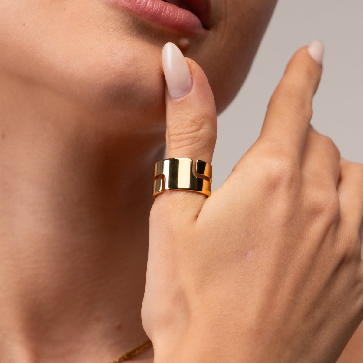Anel Hi-lo Chunky Banhado em Ouro 18K - Murano Joias