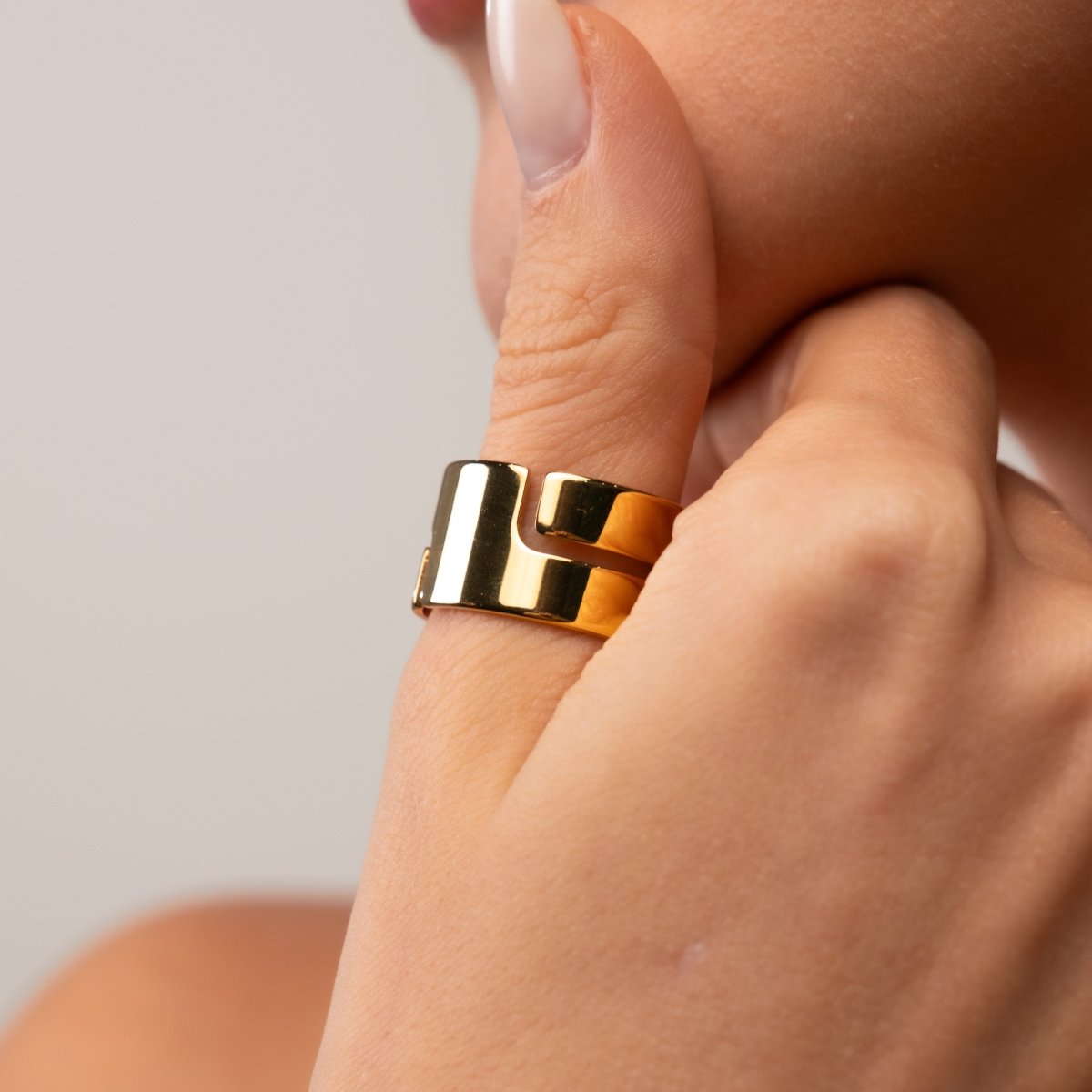 Anel Hi-lo Chunky Banhado em Ouro 18K - Murano Joias