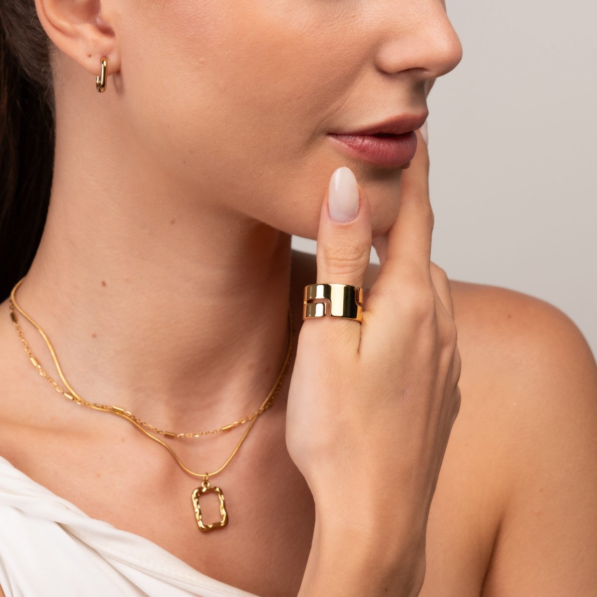 Anel Hi-lo Chunky Banhado em Ouro 18K - Murano Joias