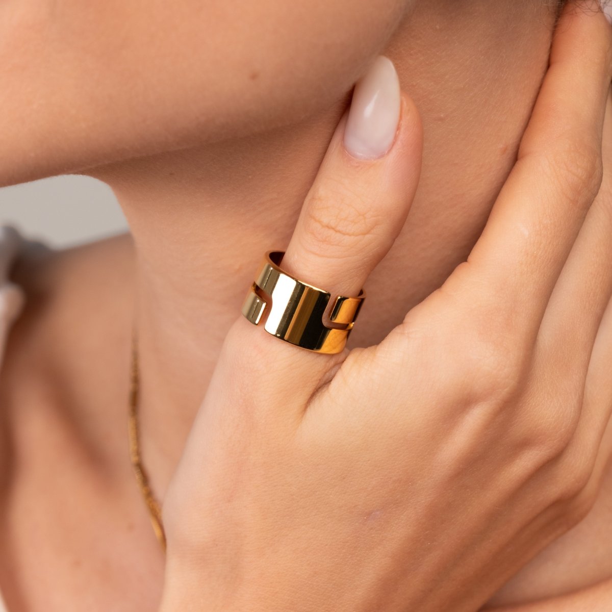Anel Hi-lo Chunky Banhado em Ouro 18K - Murano Joias