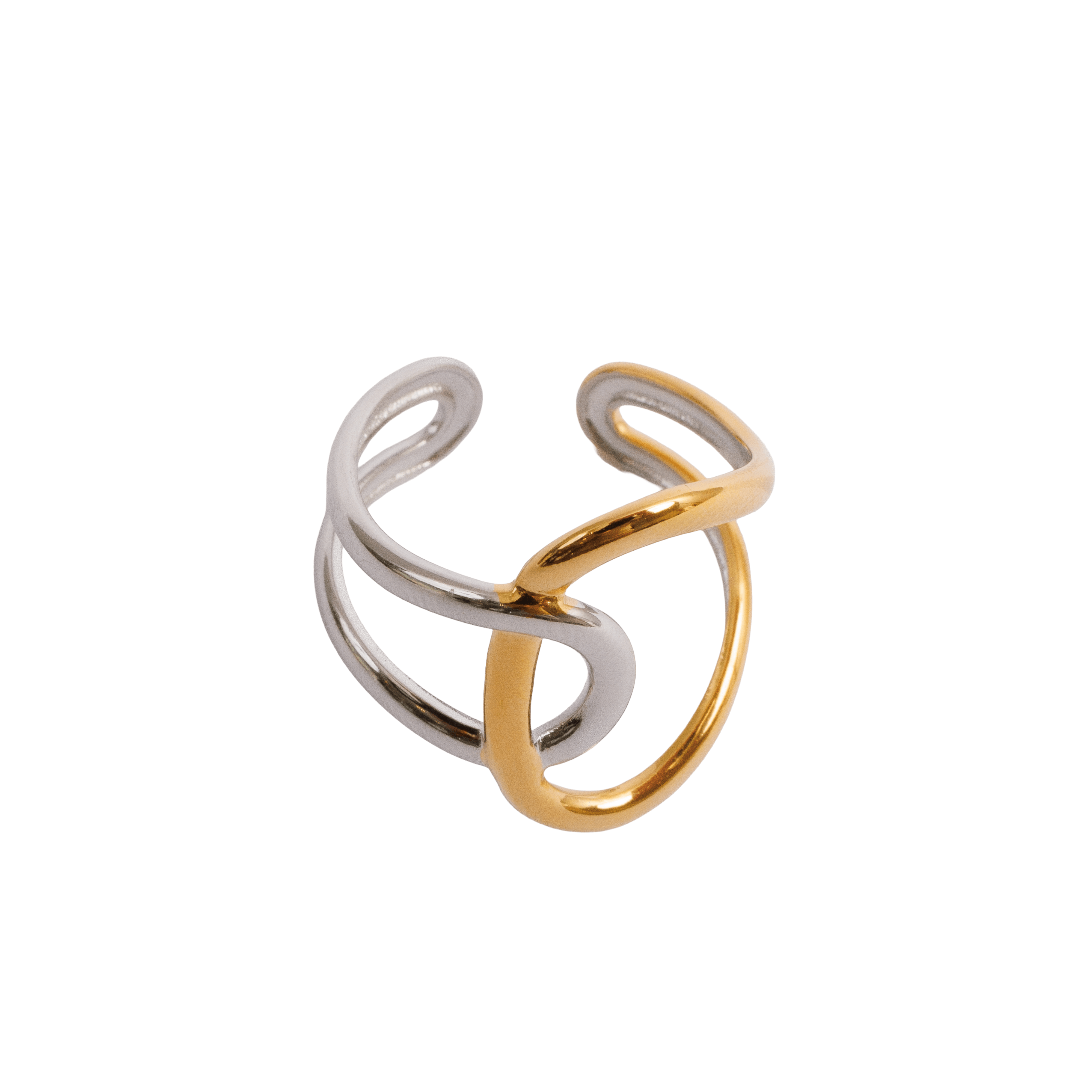 Anel Laços de Luz Ajustável com Mix de Banhos Dourado e Prata - Murano Joias