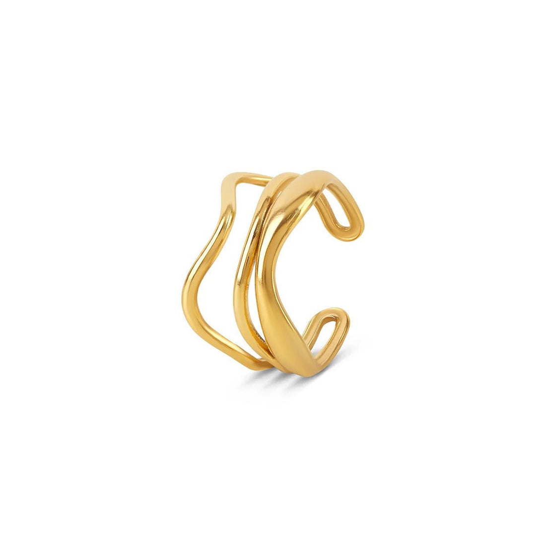 Anel Ondas Ajustável Banhado em Ouro 18K - Murano Joias