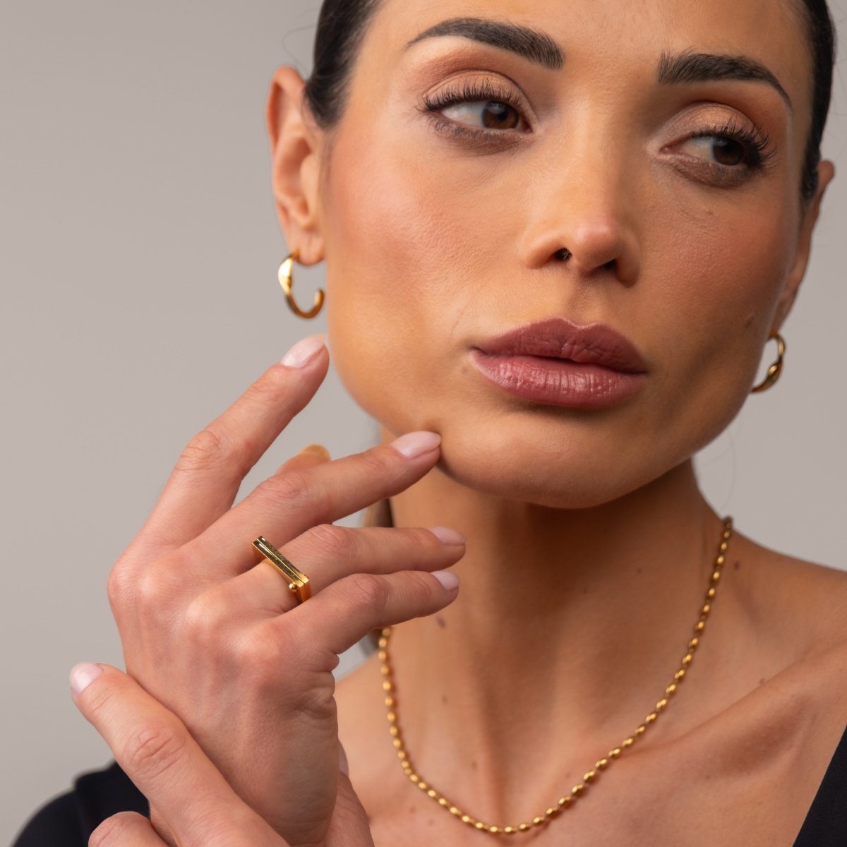 Anel Parafuso Plano Banhado em Ouro 18k - Murano Joias