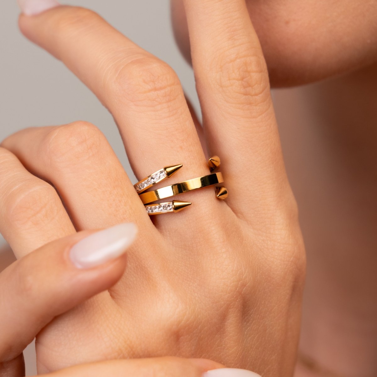 Anel Prego Pontas Banhado em Ouro 18K - Murano Joias