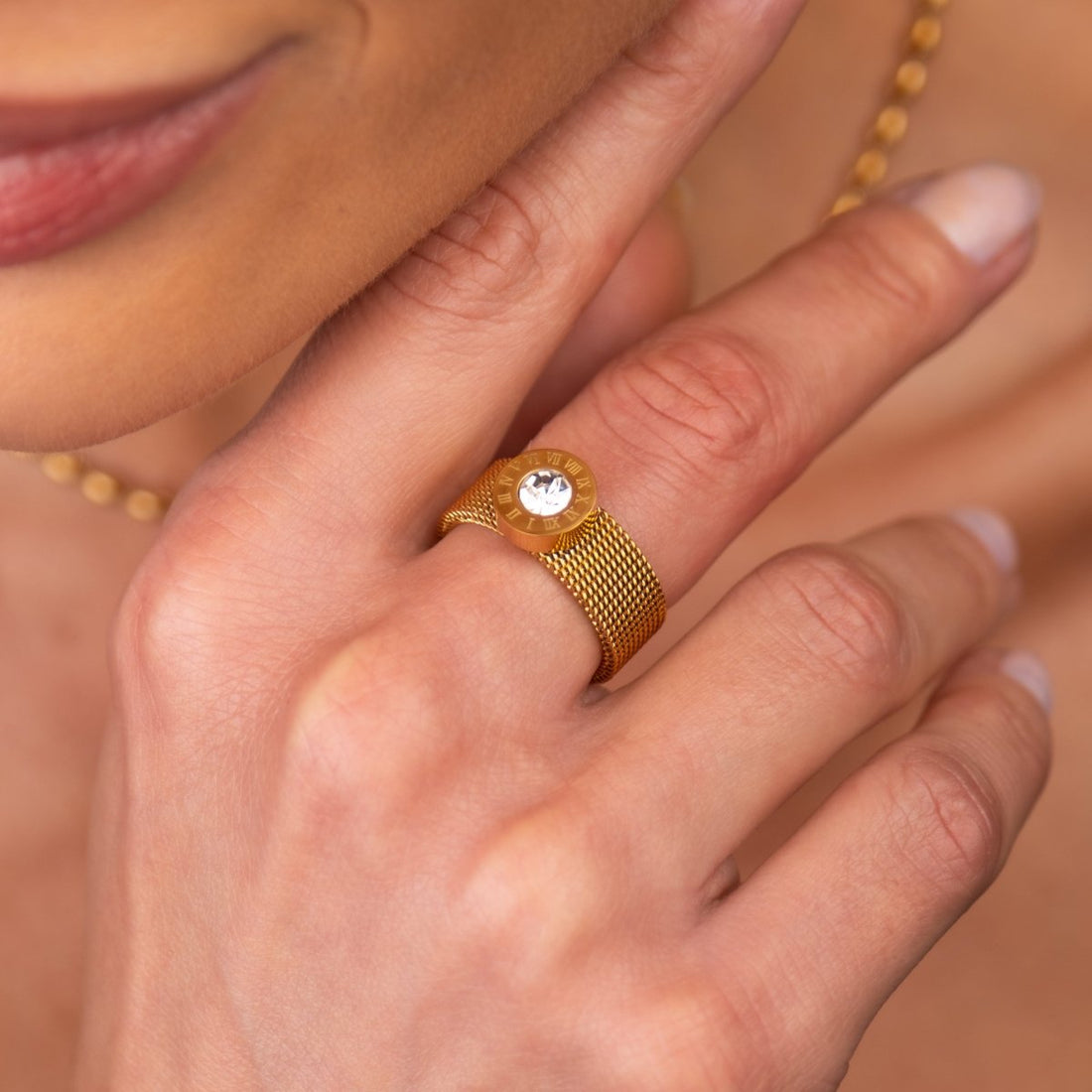 Anel Roman Malha Banhado em Ouro 18K - Murano Joias
